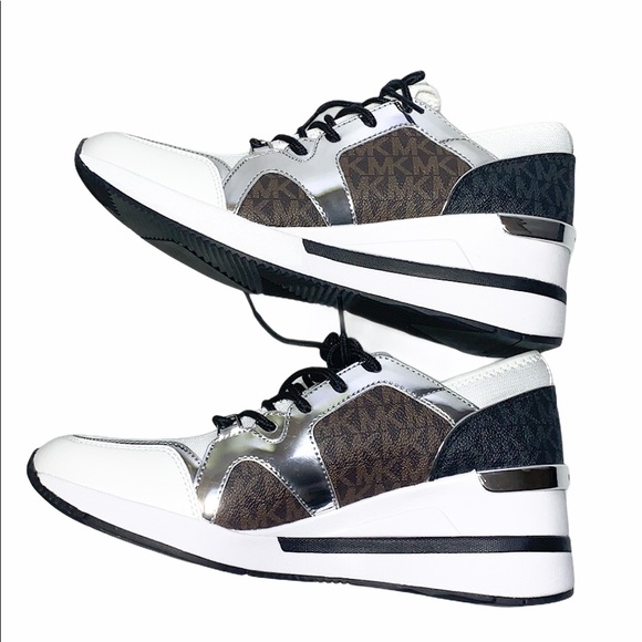 MICHAEL KORS LIV Logo Mixed-Media Wedge Sneaker - Picture 1 of 11